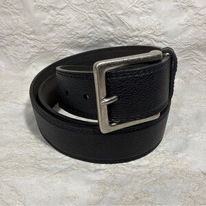 Black Faux Leather Belt Men's Size 46-48 w Silver Tone 1.5” Wide Pebbled Finish